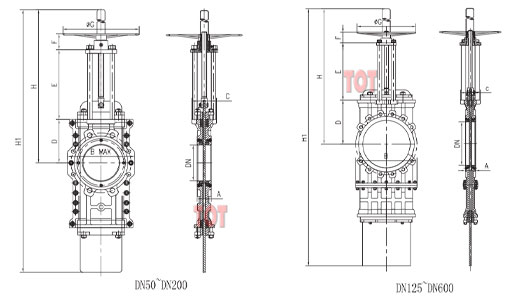 through conduit knife gate valve size