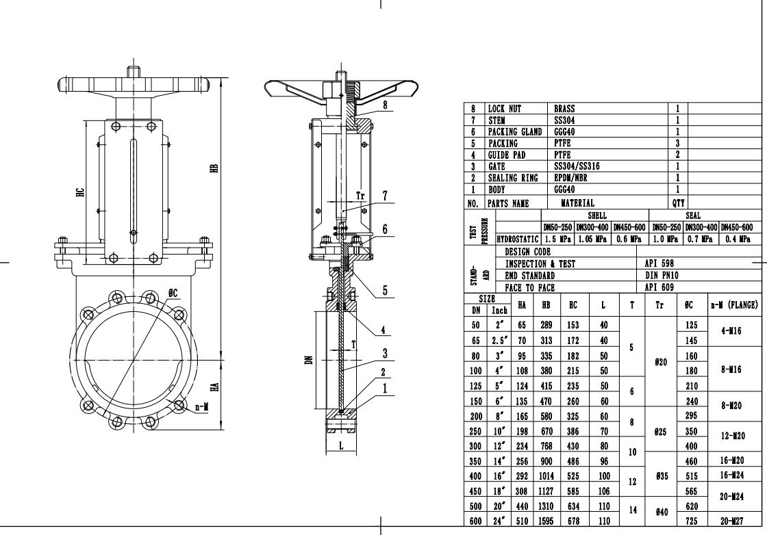 Manual Knife Gate Valve drawing
