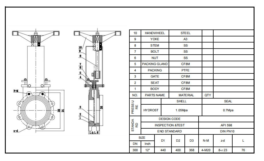 metal seated knife gate valve components